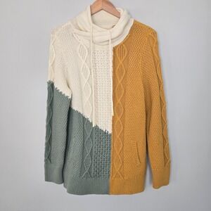 NWT L.L. Bean Signature Womens Cotton Cowl Neck Sweater Size‎ L Fisherman Cozy